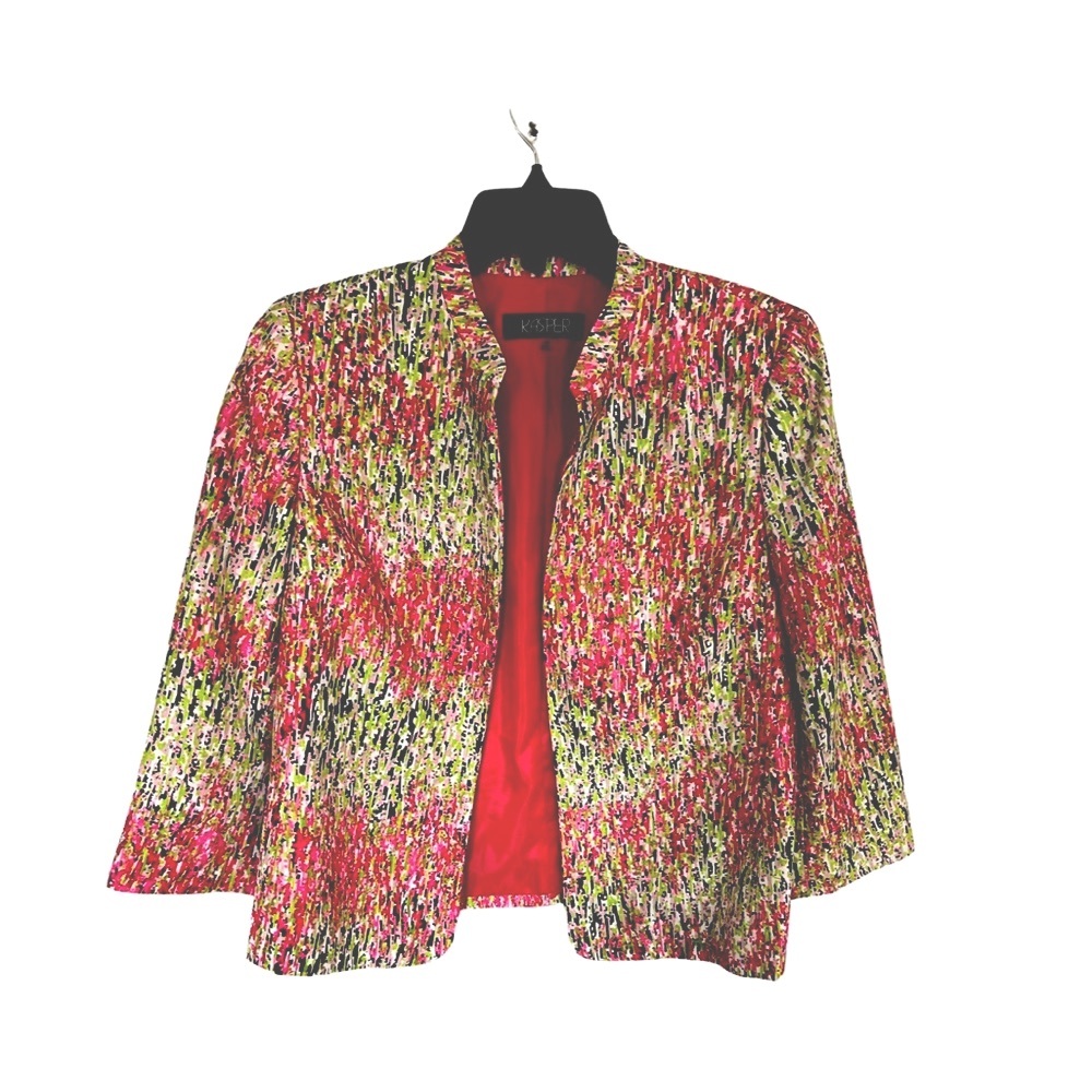 Kasper Open Front 3/4 Sleeve Abstract Print Jacke… - image 2